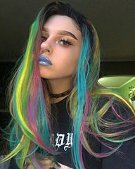 Rainbow Long Straight Synthetic Lace Front Wigs - Everyday Wigs