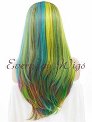 Rainbow Long Straight Synthetic Lace Front Wigs - Everyday Wigs