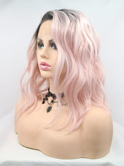 Short Ombre Pink Synthetic Lace Front Wigs - Everyday Wigs