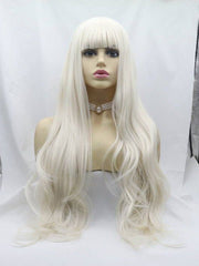 White Blonde Wavy Synthetic Lace Front Wigs with Bang-Everyday Wigs