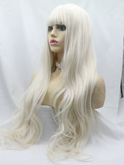 White Blonde Wavy Synthetic Lace Front Wigs with Bang-Everyday Wigs