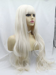 White Blonde Wavy Synthetic Lace Front Wigs with Bang-Everyday Wigs